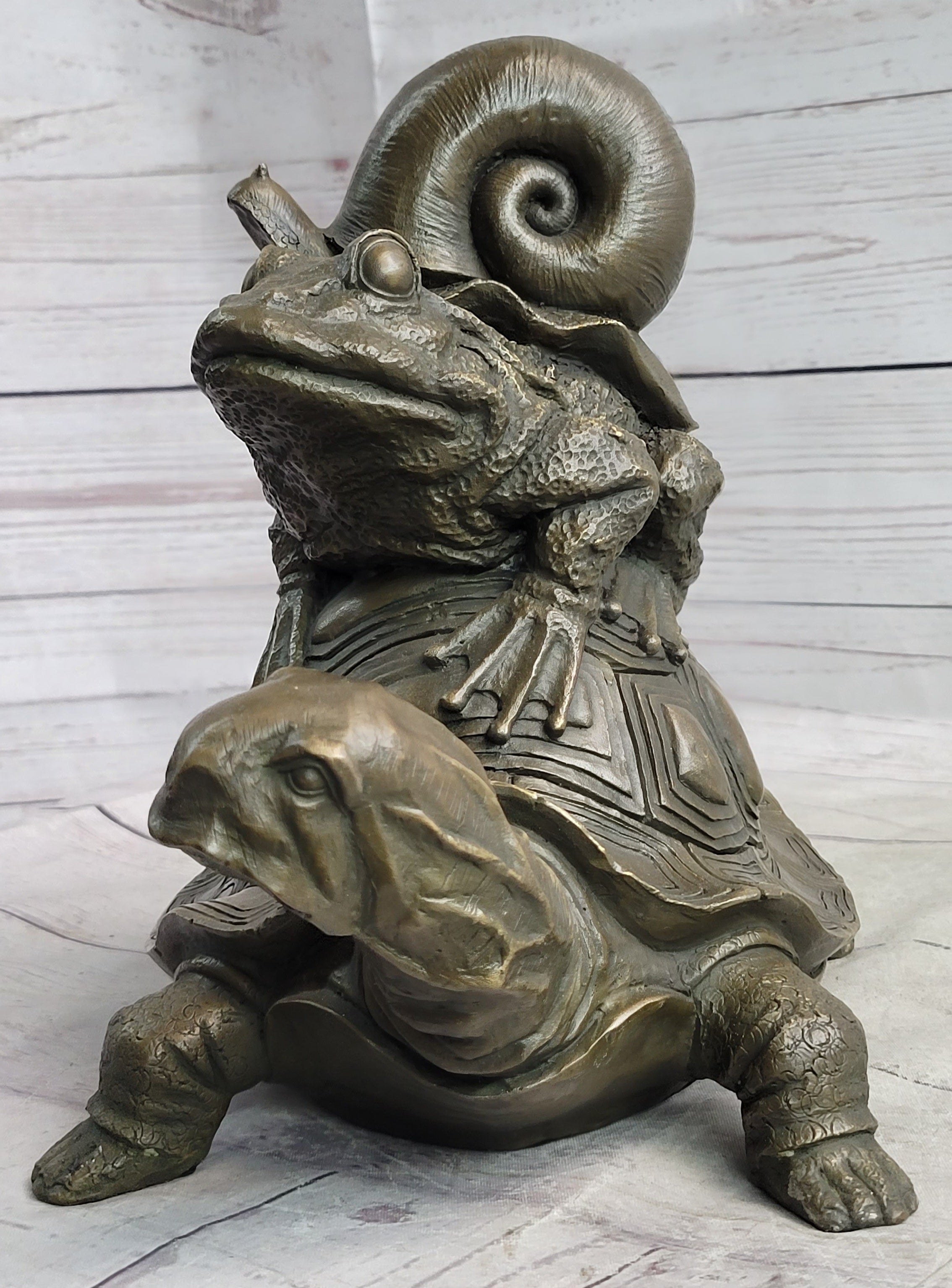 Tortoise Frog & Snail Bronze Metal Figurine Sculpture Original Signed Art  Figure
