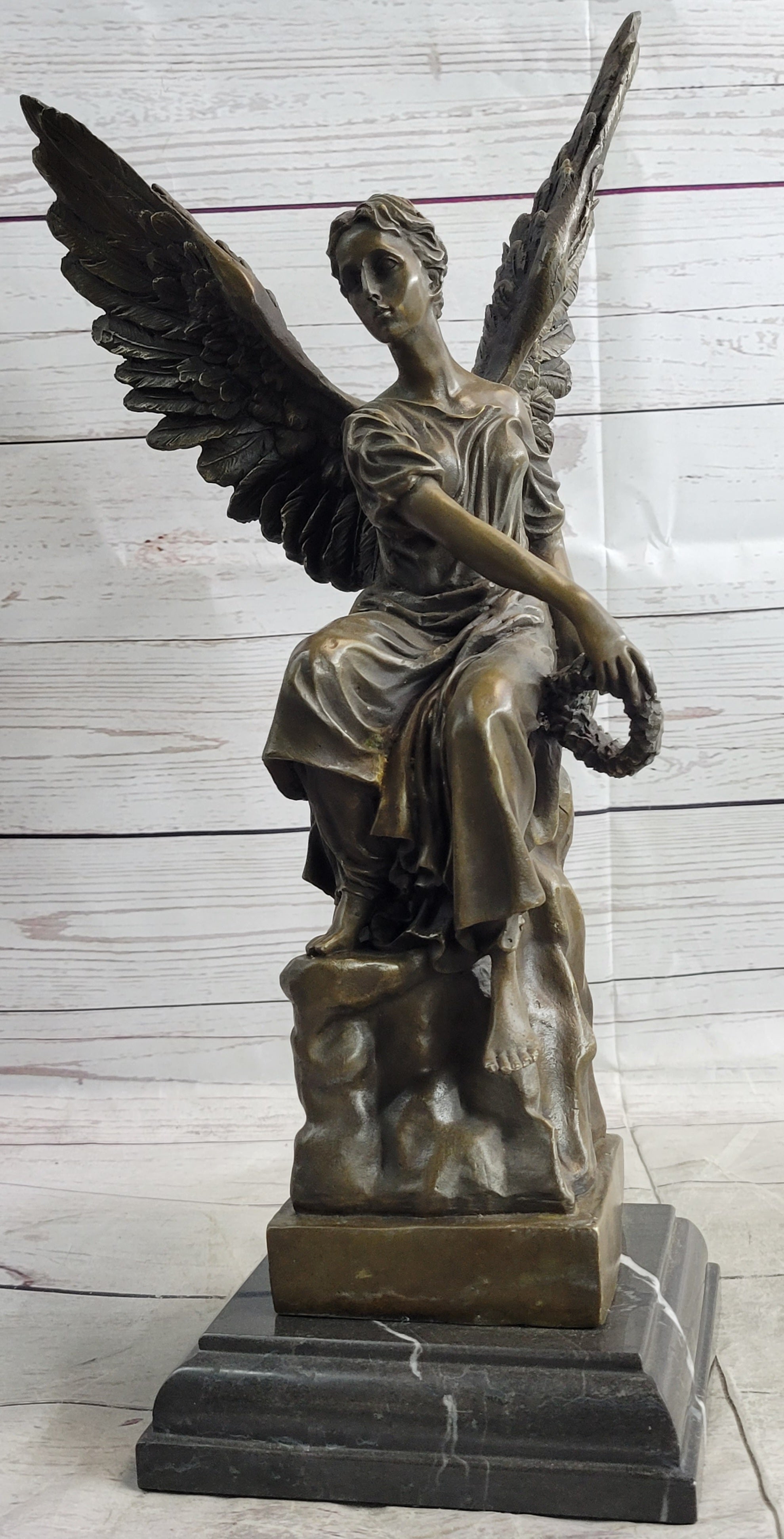 INCREDIBLE BRONZE GUARDIAN ANGEL ON MARBLE BASE outlets