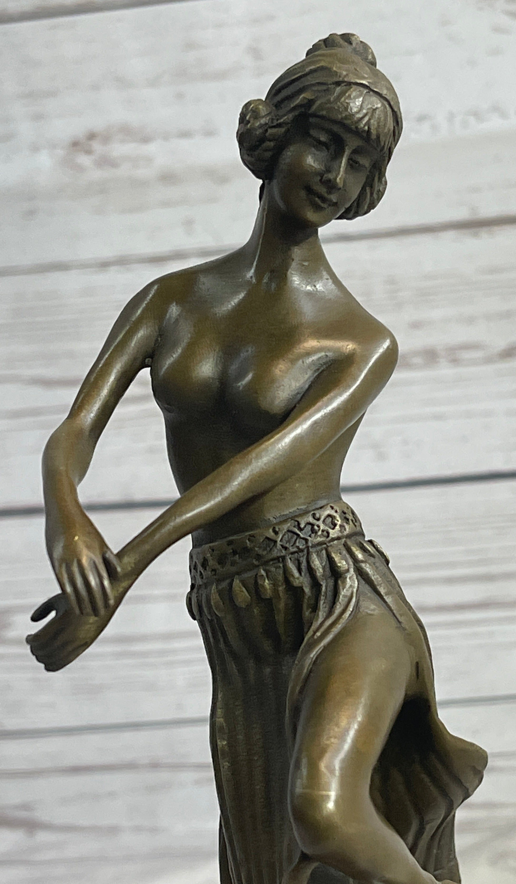 Topless Hawaiian Hula Dancer Girl Art Deco Bronze Sculpture Statue