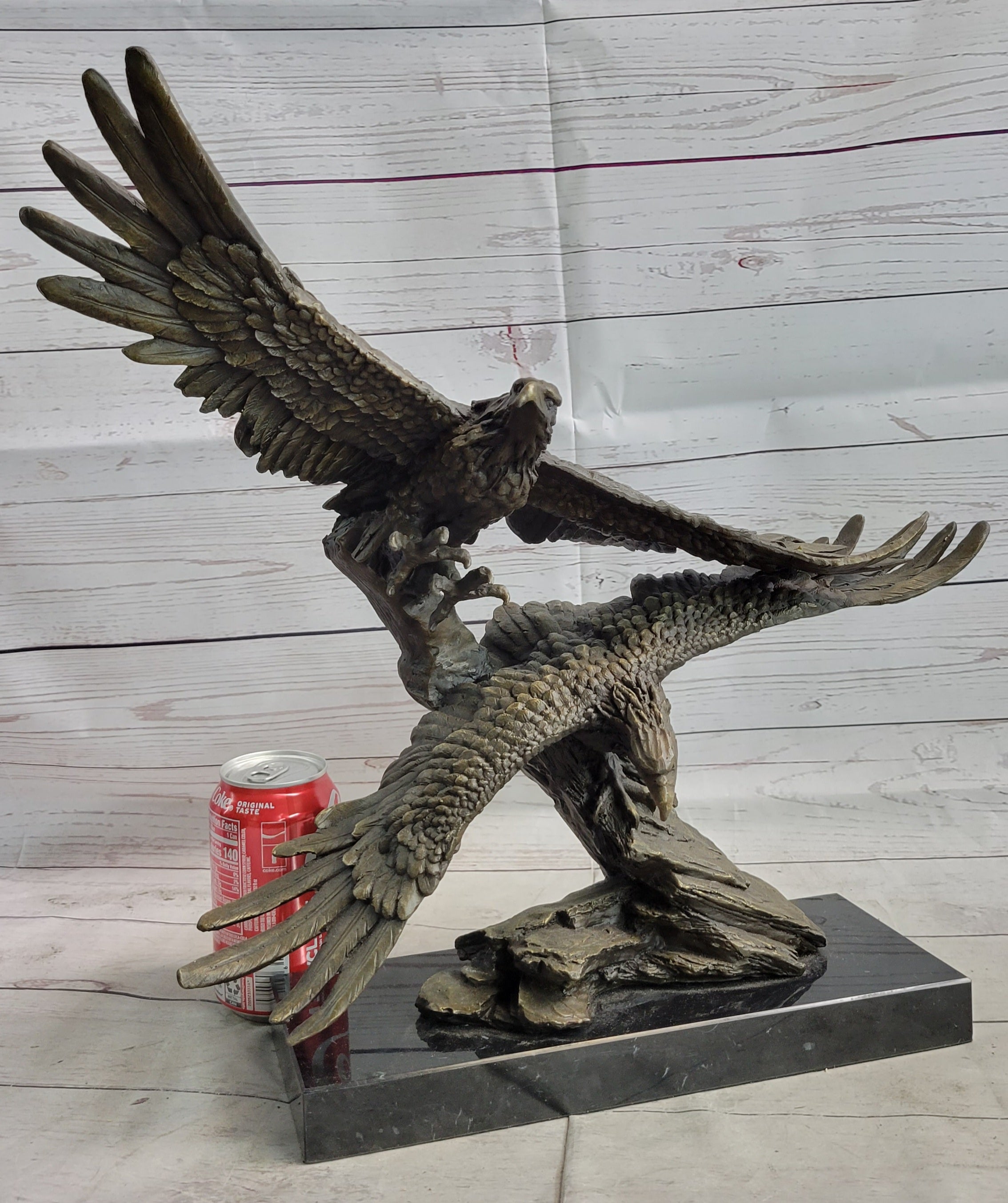 Two Eagles in Flight Bronze Metal Sculpture Statue Eagle Figure on