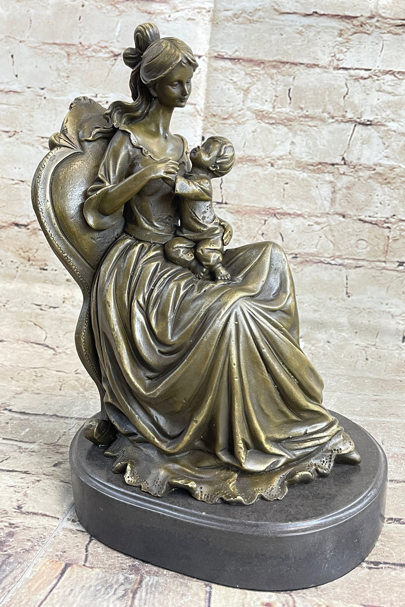 Jean Patoue Art Deco Mother and Baby Bronze Sculpture