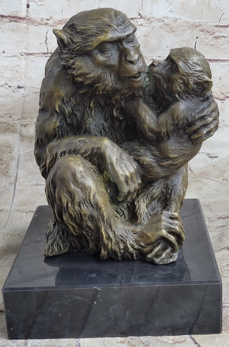 Mama Monkey and Baby Bronze Sculpture