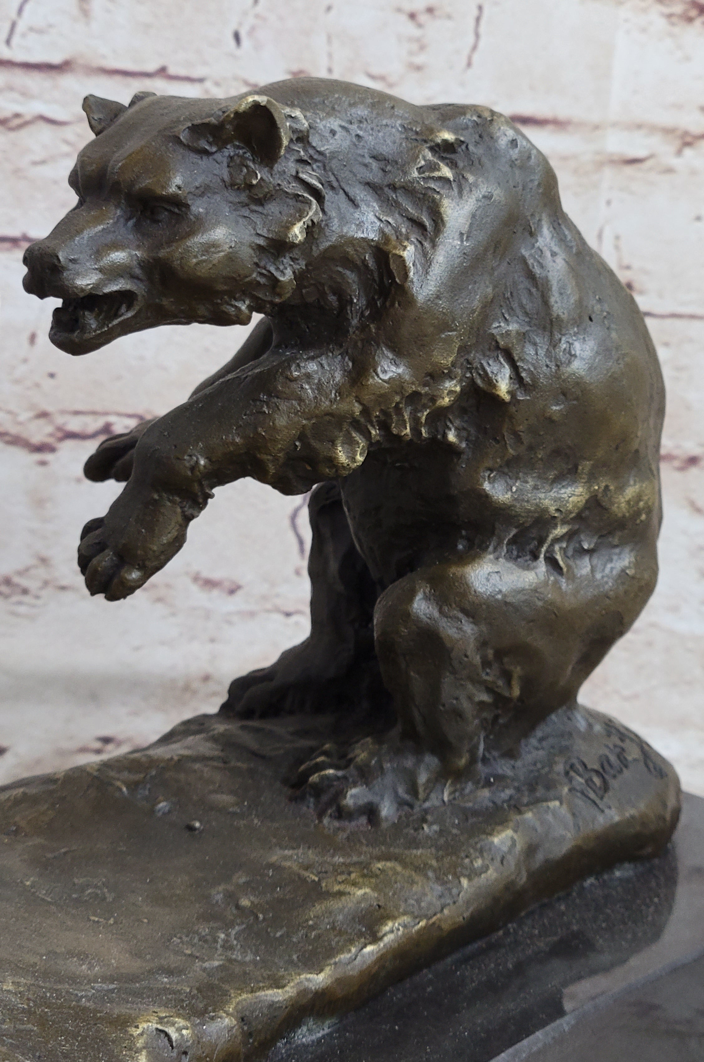 Bear vs. American Buffalo Bison Bronze Metal Statue Sculpture on