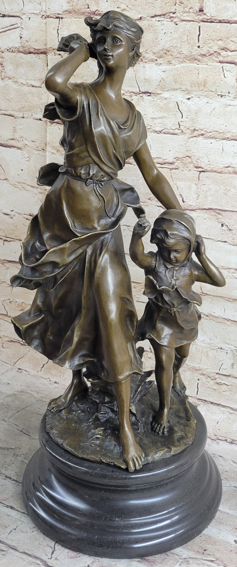 Young Mother and Child Bronze Statue by Moreau