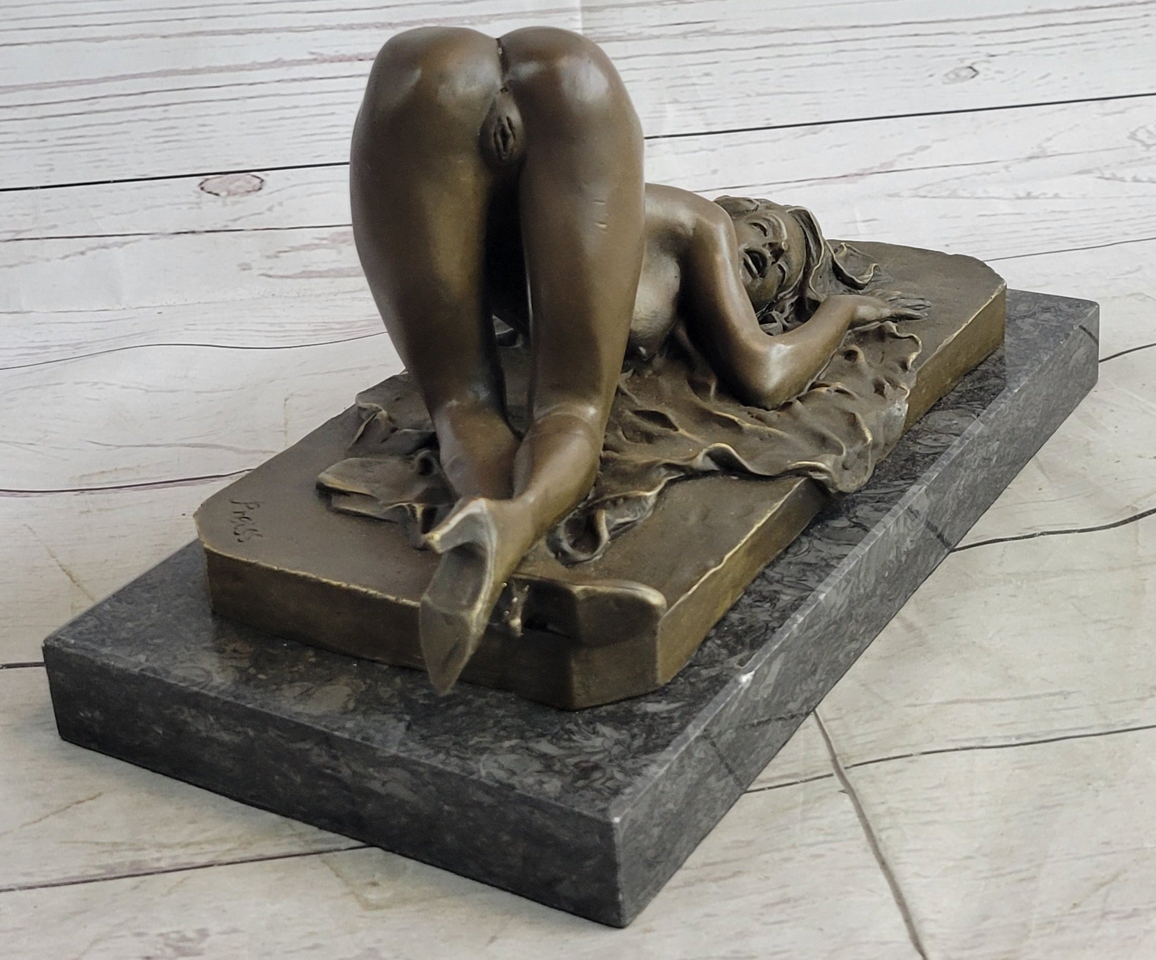 Erotic Nude Bronze Sculpture Statue Girl on Her Knees Sexual Position pic