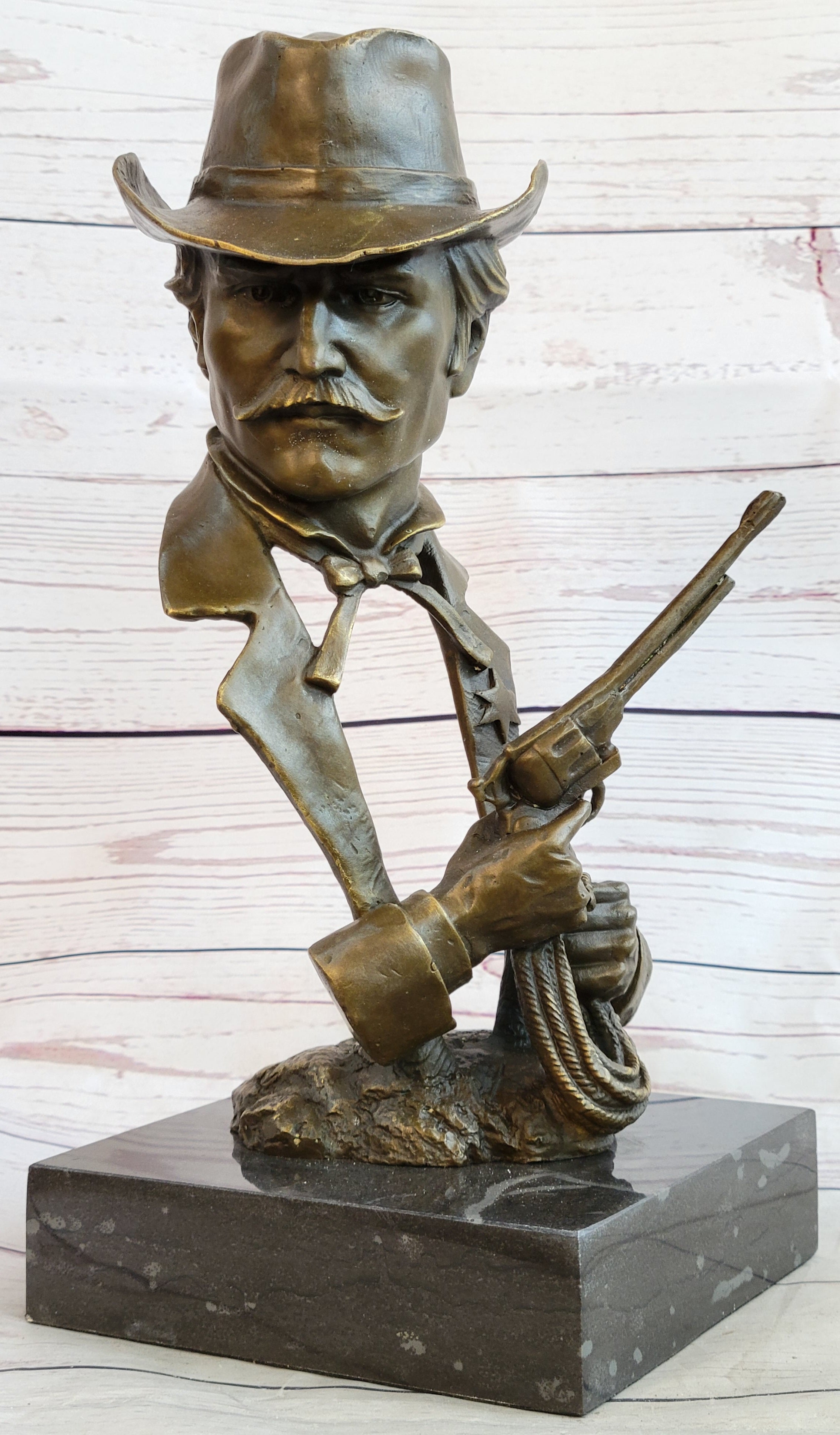 Wyatt Earp Wild West OK Corral Bronze Bust Sculpture Statue Western Art Decor