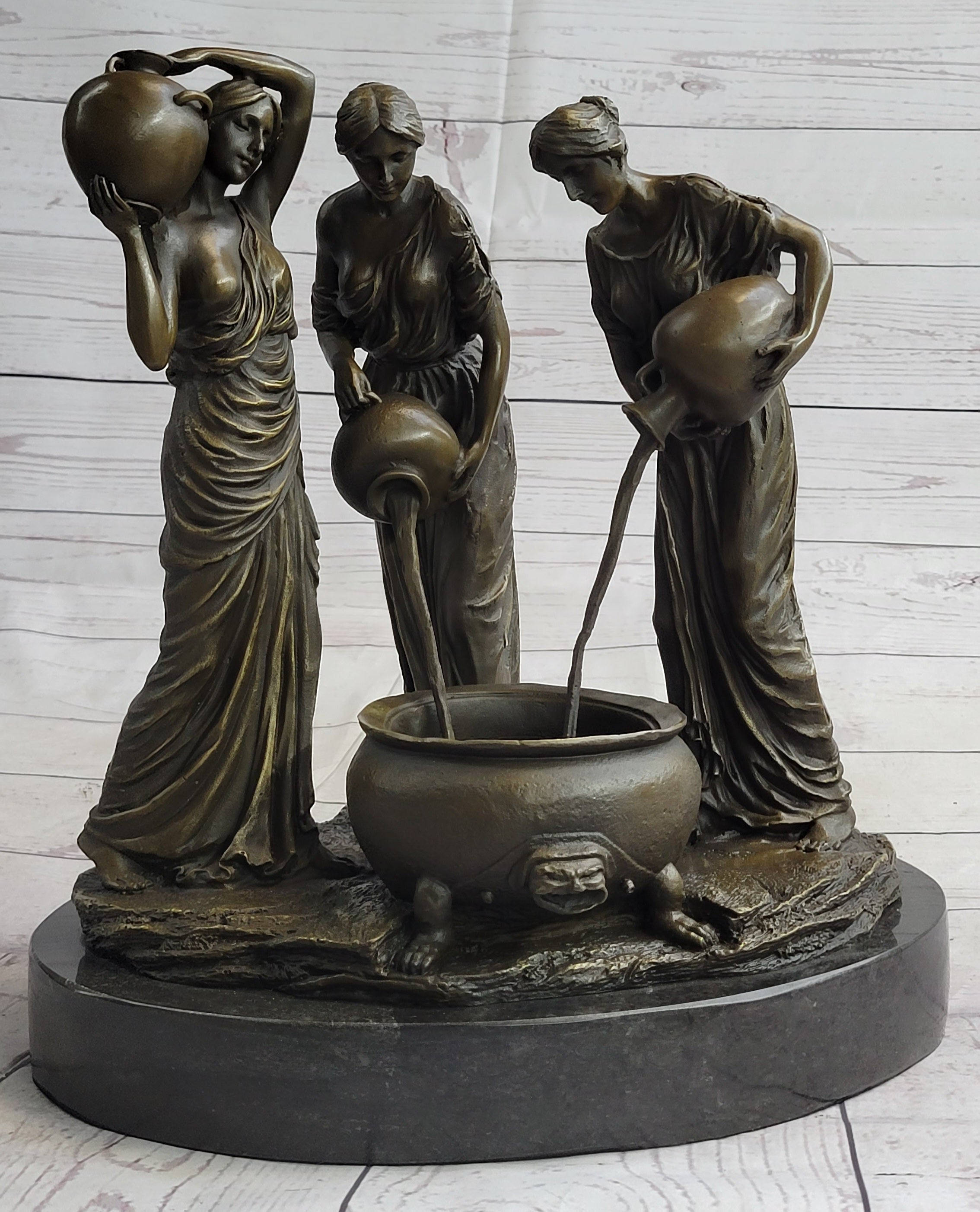 Roman Scene Three Women Pouring Water Bronze Sculpture Statue