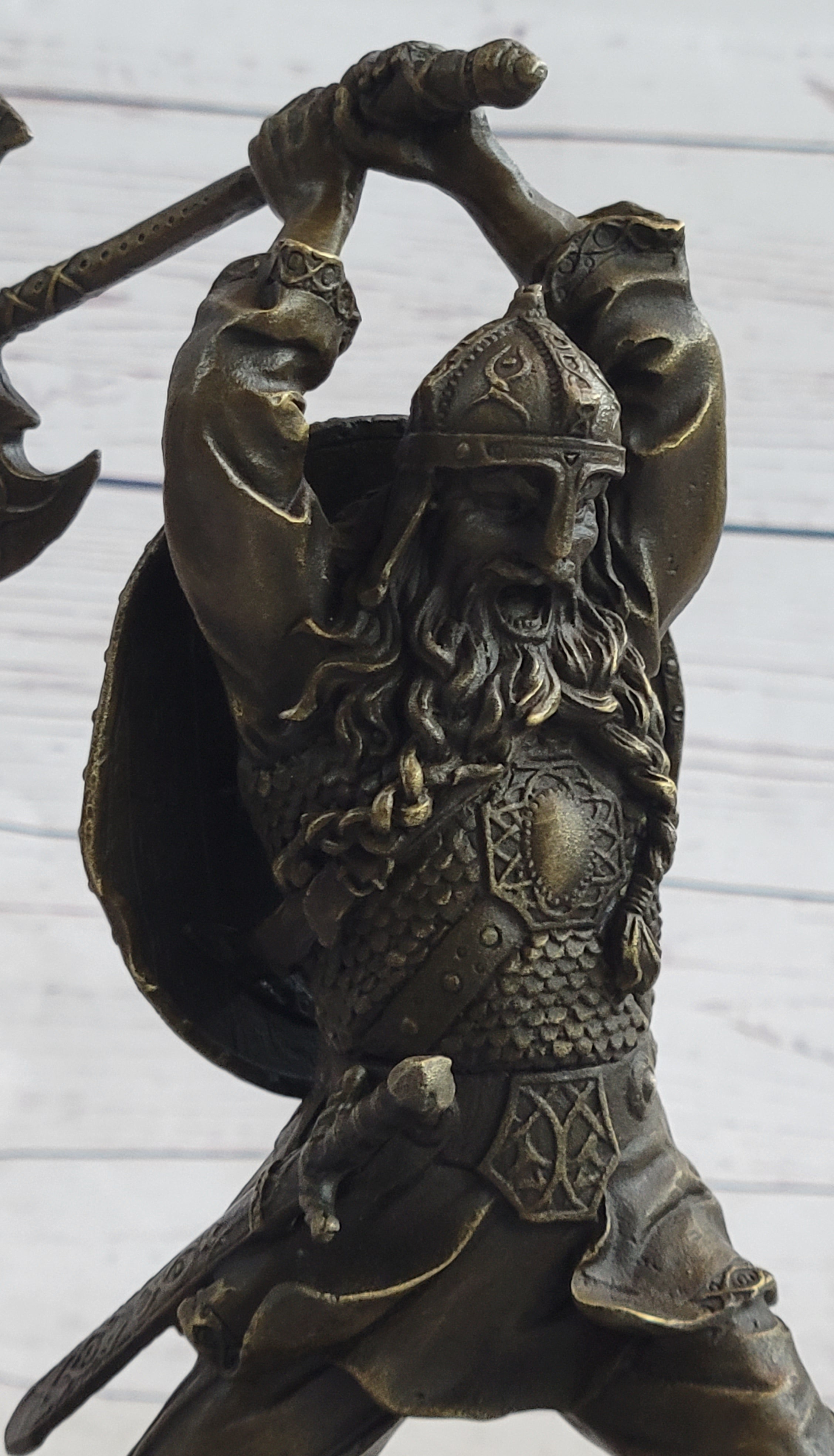 Norse Viking Statue Warrior – Sculpture Axe Battle Orig Bronzhaus Nordic Bronze w/